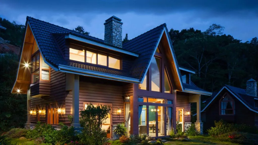 a house with a large glass door property deed